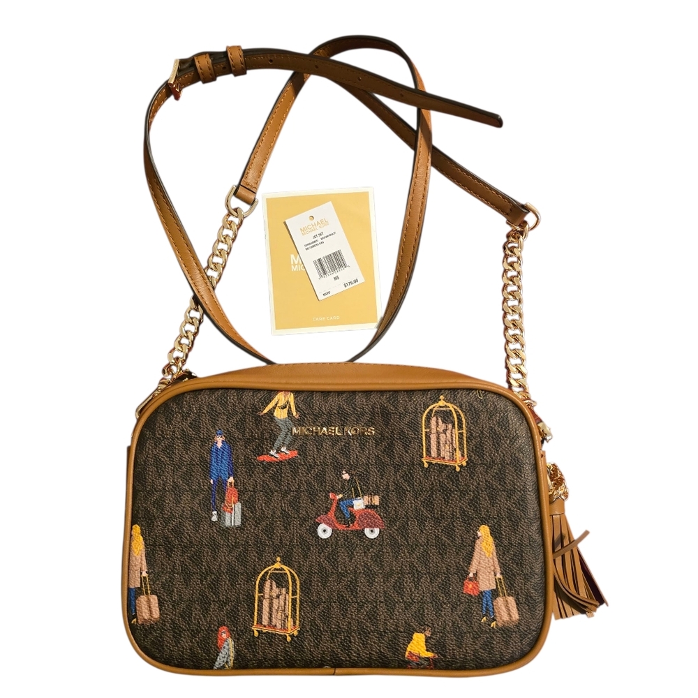 Michael Kors Ginny Medium Jet Set Girls Crossbody Bag Travel Print
